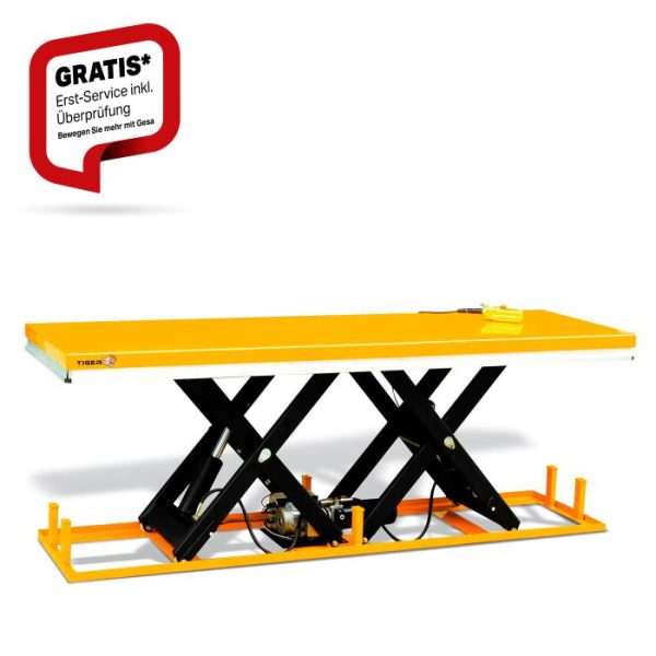 Scissors-type lifting table in tandem version, horizontal